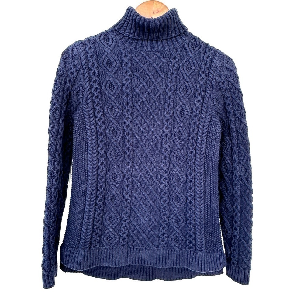 Lands’ End turtleneck sweater with long sleeves, fitted, cable knit cotton